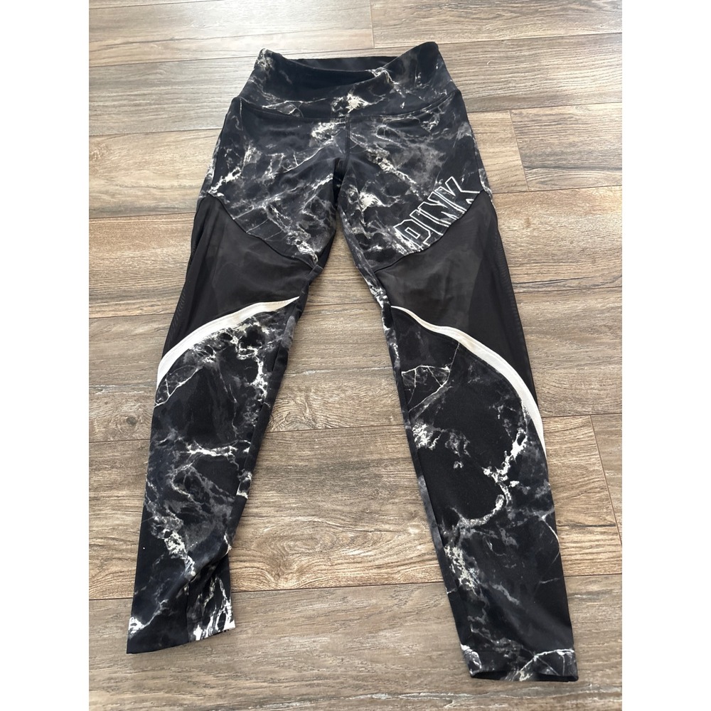PINK Victoria Secret Ultimate Marble Mesh Leggings Black White Small